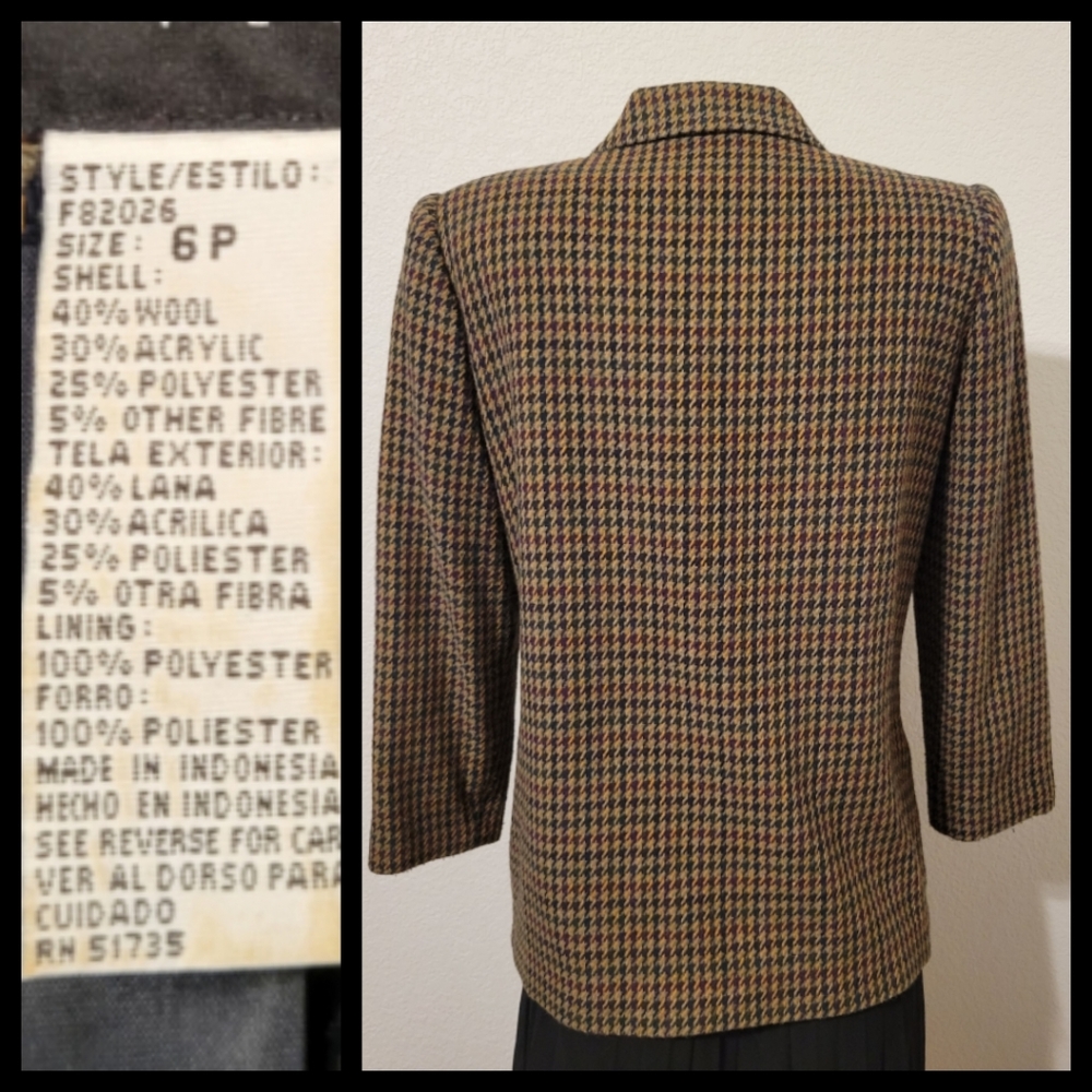 Houndstooth Wool Blend 1 Button Closure Blazer 6p - image 5